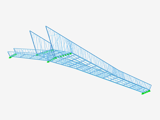 Model RFEM stalowego mostu dla pieszych w Rosenburgu, Austria, z prezentacją detali konstrukcyjnych i specyfiki projektu