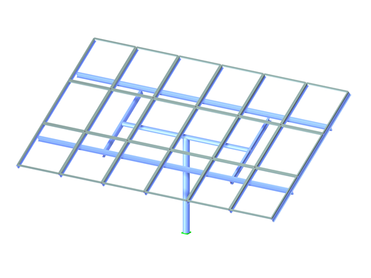 Model konstrukcji montowanej na słupie w programie RFEM 6 przedstawiający szczegółowe elementy analizy konstrukcyjnej i funkcje projektowania